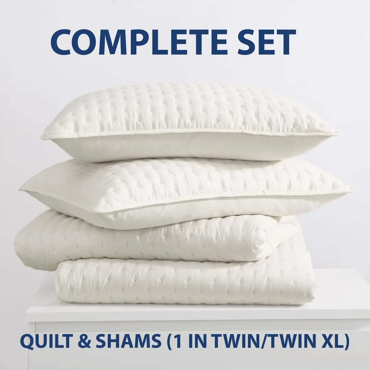Cathay Home Basic Bedding Home Essential All Season 3PC Ultrasonic Microfiber Quatrefoil Quilt Set - Coconut Milk, Twin/Twin XL - view 2