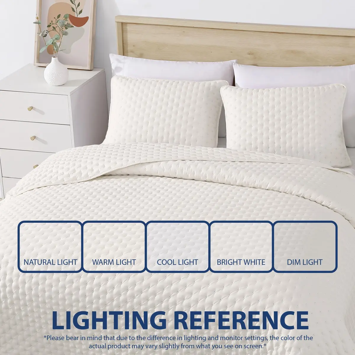 Cathay Home Basic Bedding Home Essential All Season 3PC Ultrasonic Microfiber Quatrefoil Quilt Set - Coconut Milk, Twin/Twin XL - view 4
