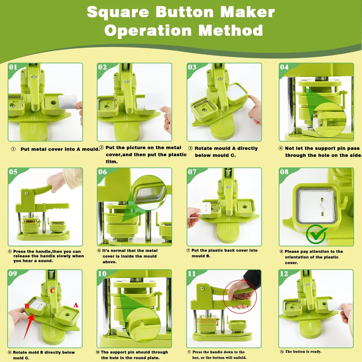MK.Bear Square Button Maker Machine 50mm | DIY Badge Pin Press with Supplies - view 4
