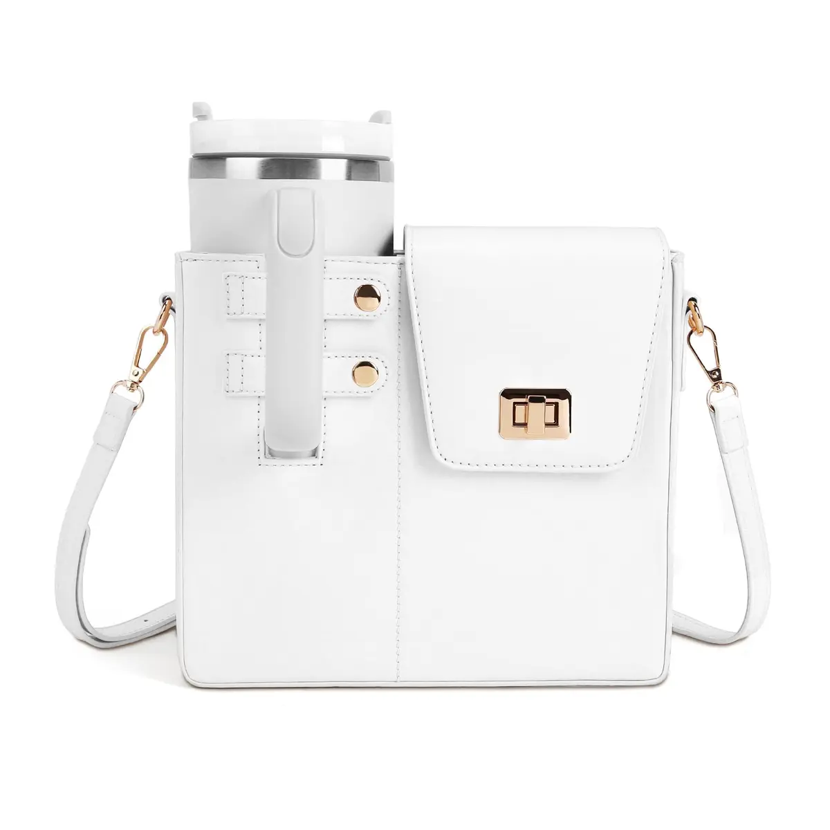 BBIQI Crossbody Water Bottle Purse for 40oz Tumbler Waterproof Faux Leather Adjustable Strap - main product image