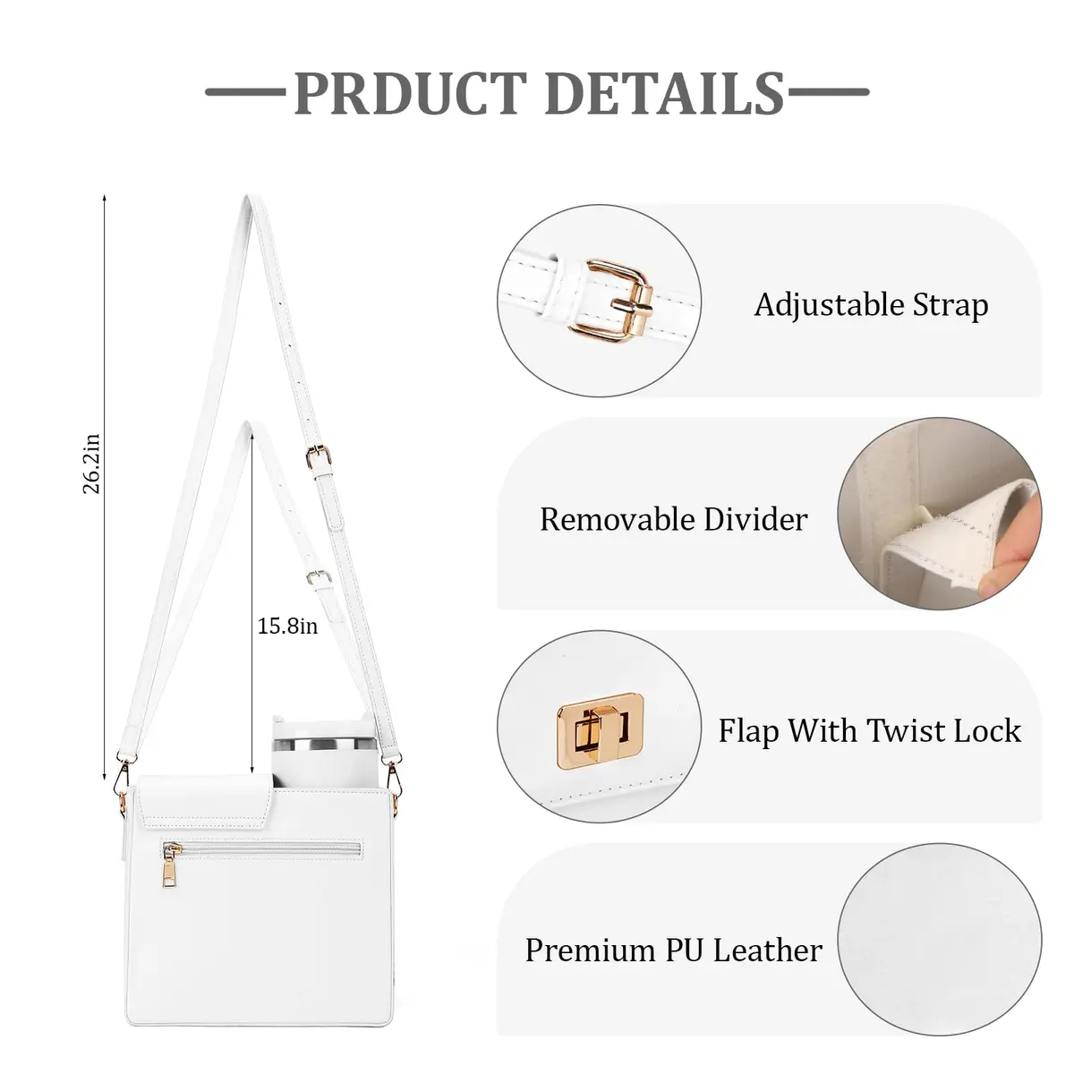 BBIQI Crossbody Water Bottle Purse for 40oz Tumbler Waterproof Faux Leather Adjustable Strap - view 6