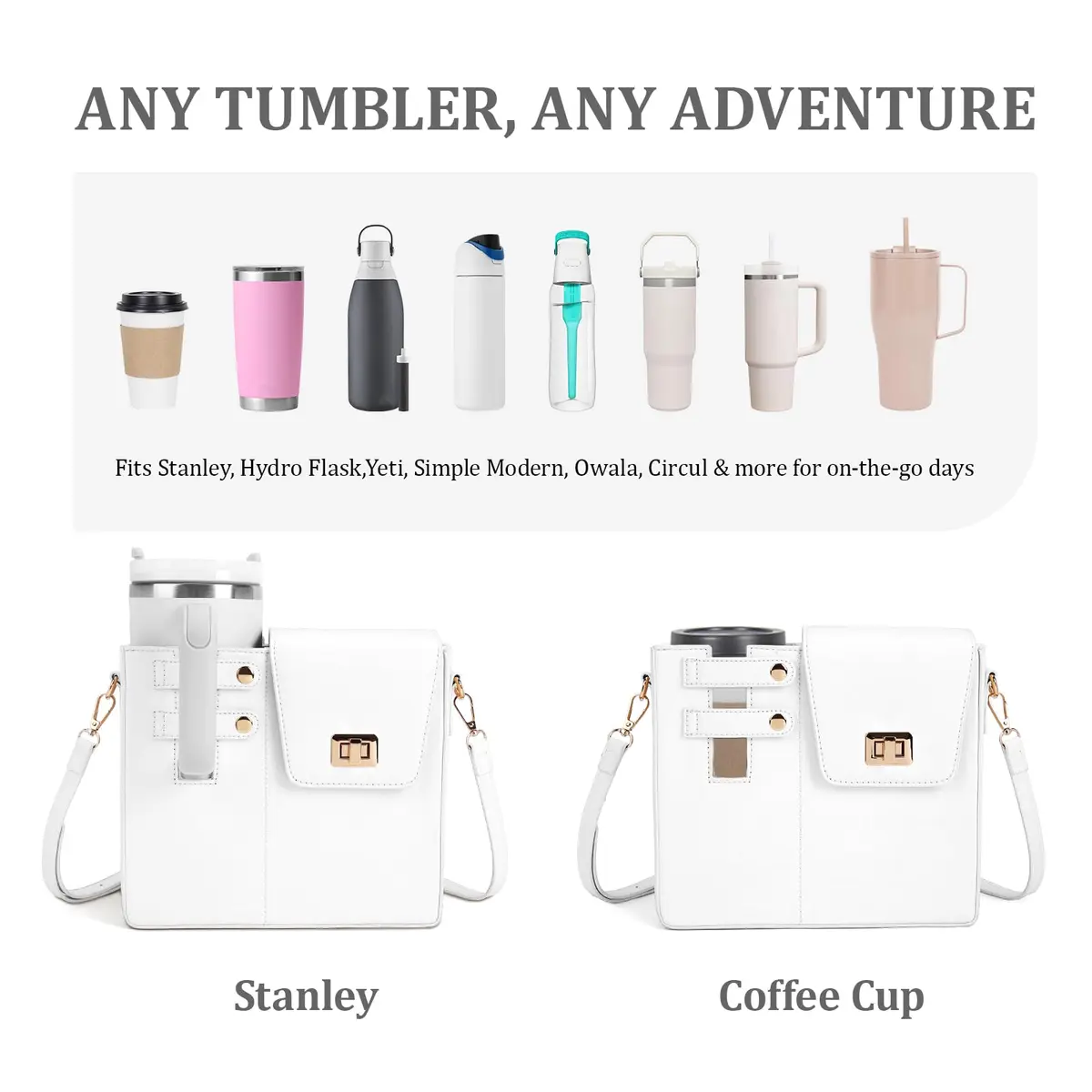 BBIQI Crossbody Water Bottle Purse for 40oz Tumbler Waterproof Faux Leather Adjustable Strap - view 3