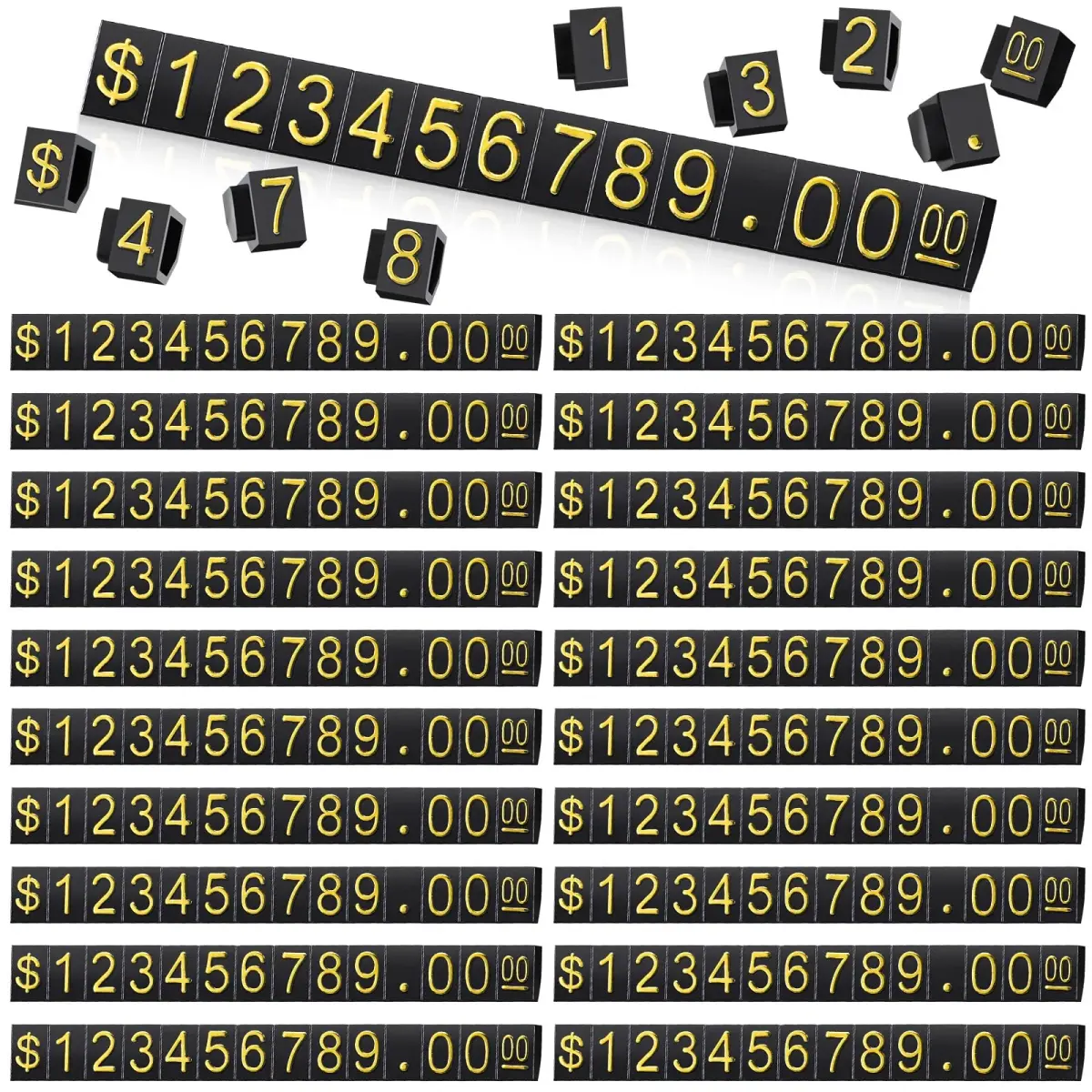 Qunclay 50 Sets Price Display Cubes with Gold Numbers & Black Bases | Adjustable Retail Pricing Tags - main product image