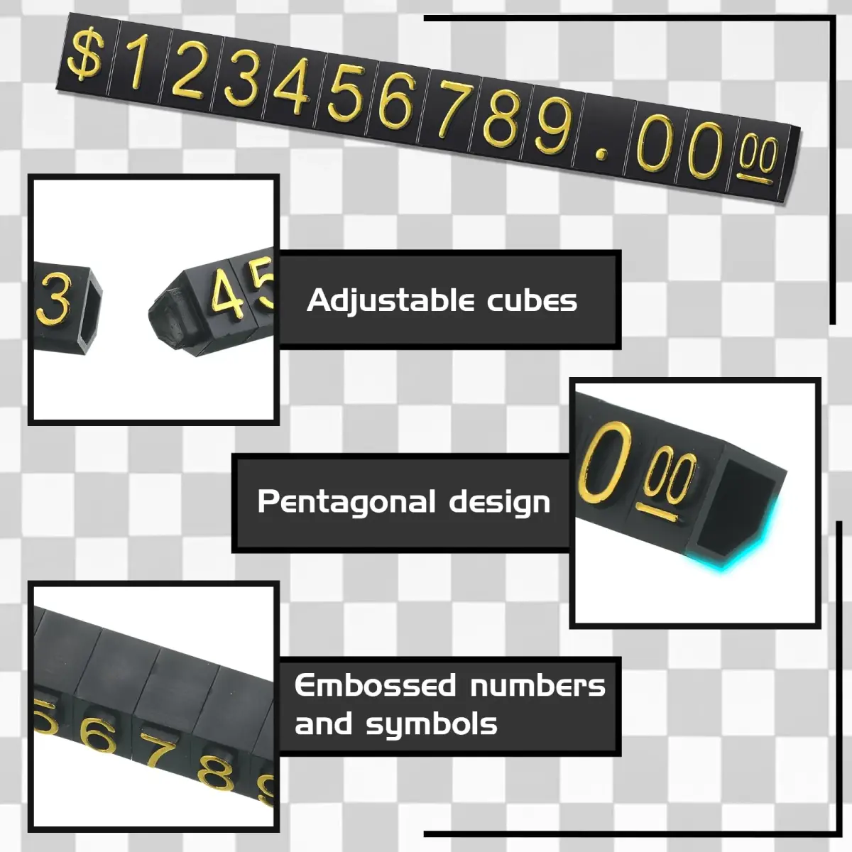 Qunclay 50 Sets Price Display Cubes with Gold Numbers & Black Bases | Adjustable Retail Pricing Tags - view 7