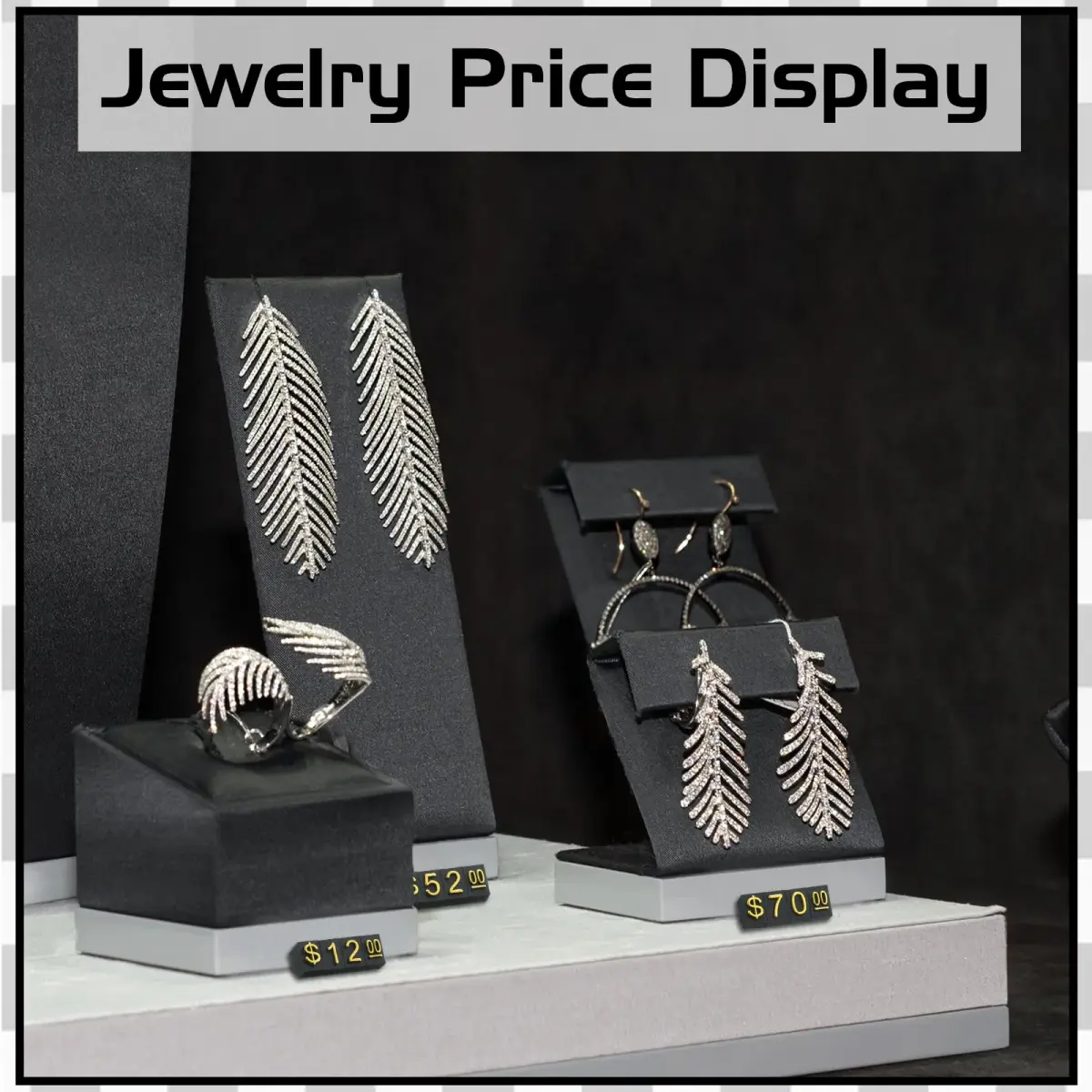 Qunclay 50 Sets Price Display Cubes with Gold Numbers & Black Bases | Adjustable Retail Pricing Tags - view 2