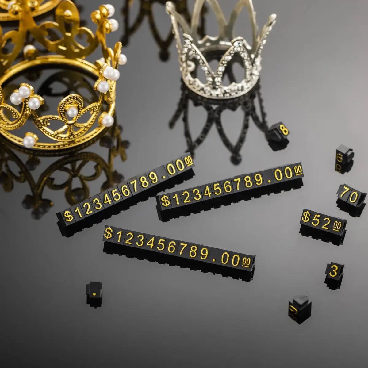 Qunclay 50 Sets Price Display Cubes with Gold Numbers & Black Bases | Adjustable Retail Pricing Tags - view 4