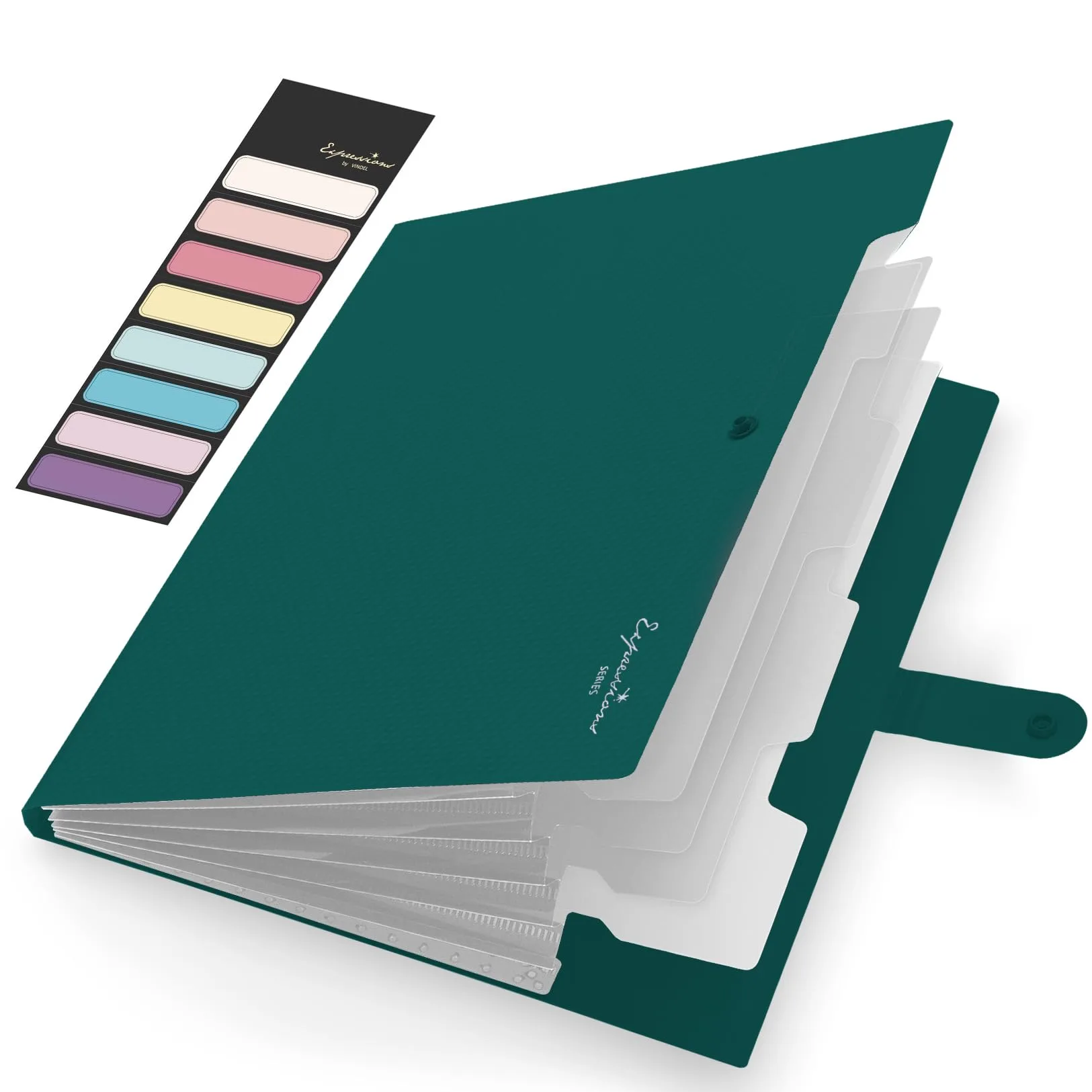 Sooez Dark Green Accordion File Organizer with Labels, Letter Size Expanding File Folder (5 Pocket) | Durable & Stylish for Office & School - main product image