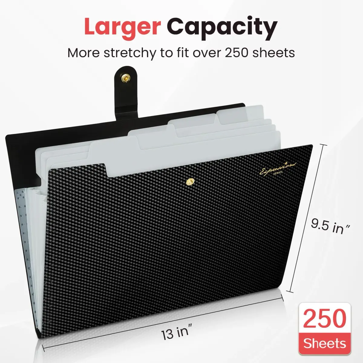 Sooez Expanding File Folder with Label, 5 Pocket, Dark Green | Holds 250+ Sheets - view 3