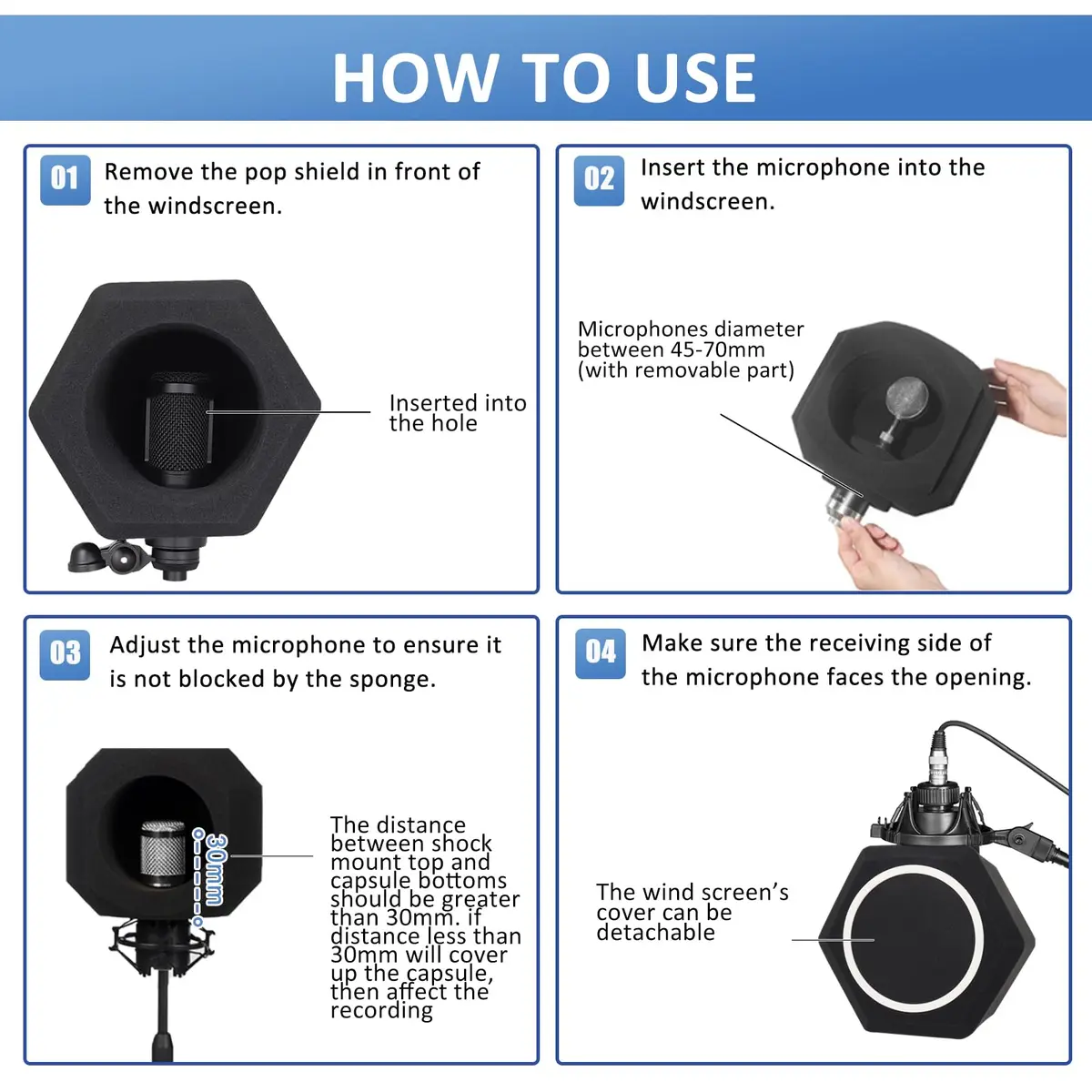 Piwerod Microphone Isolation Shield for Recording, Black | Studio-Grade Sound Reflection Control - view 5