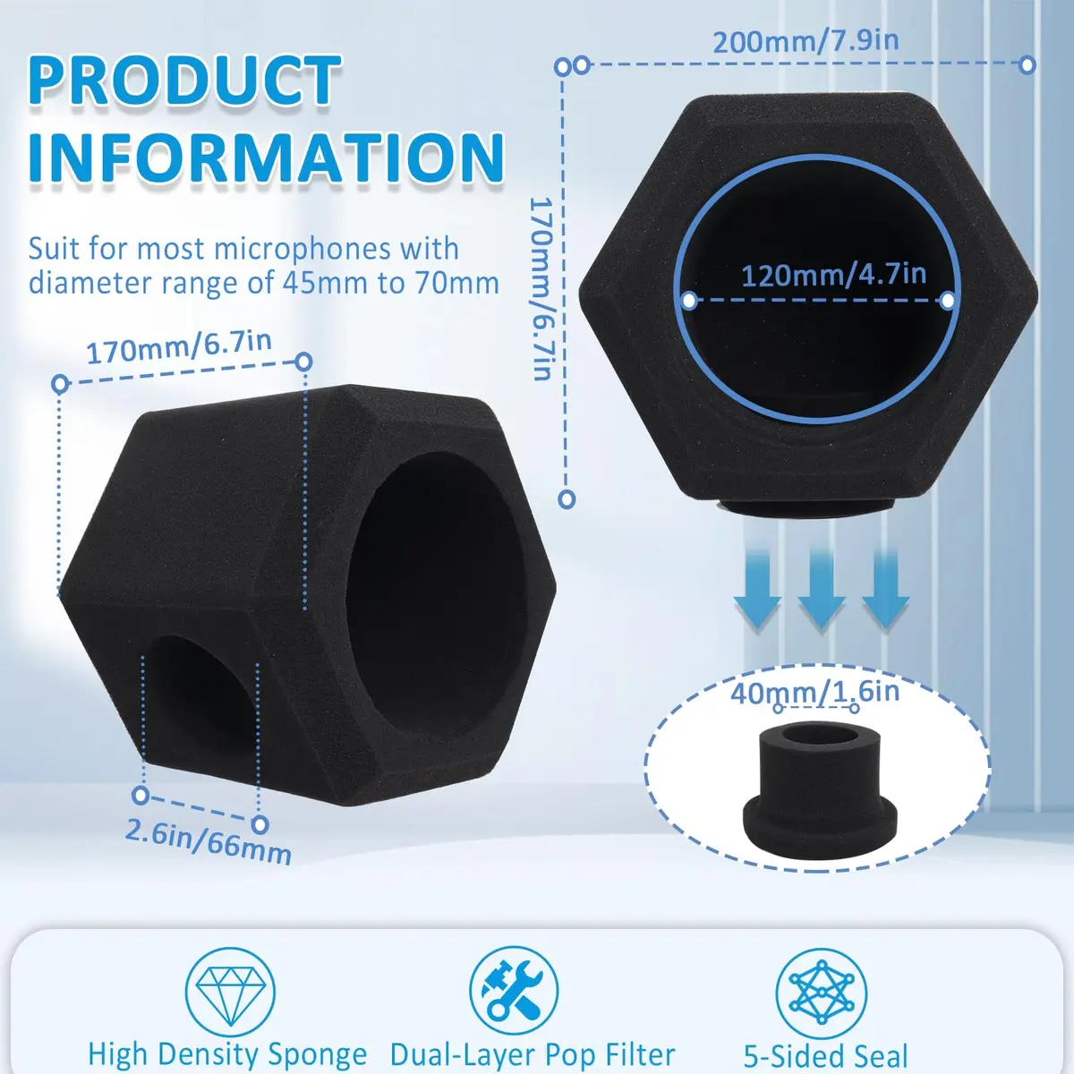 Piwerod Microphone Isolation Shield for Recording, Black | Studio-Grade Sound Reflection Control - view 2
