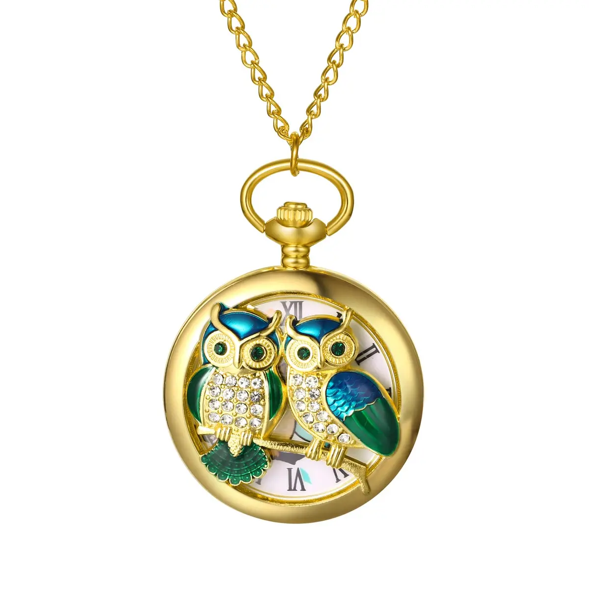 JewelryWe Unisex Gold Pocket Watch | Vintage Owl Design, Quartz, 78cm Chain, Gift-Ready - main product image