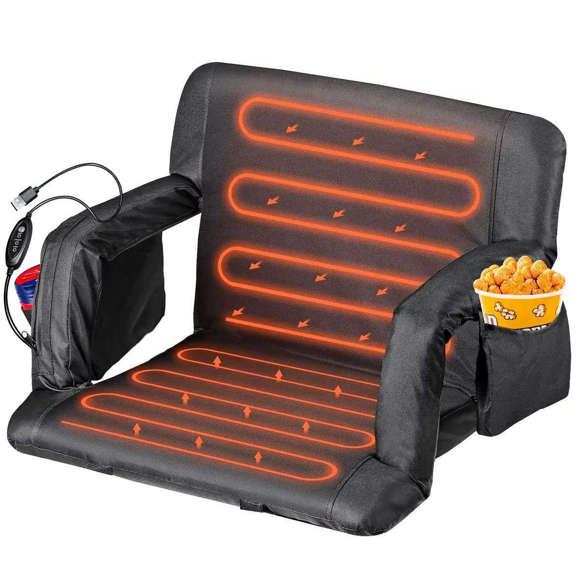 ZENY Heated Stadium Seat for Bleacher with Back Support 25 Inch | Cushioned, Heated, Armrests - main product image