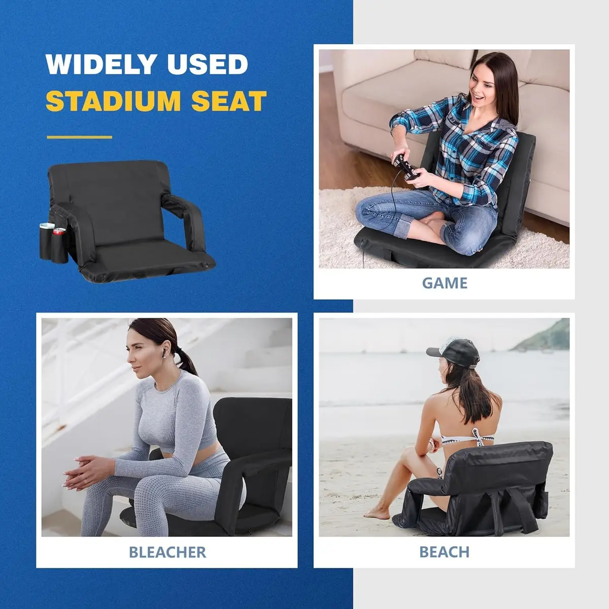 ZENY Heated Stadium Seat for Bleacher with Back Support 25 Inch | Cushioned, Heated, Armrests - view 7