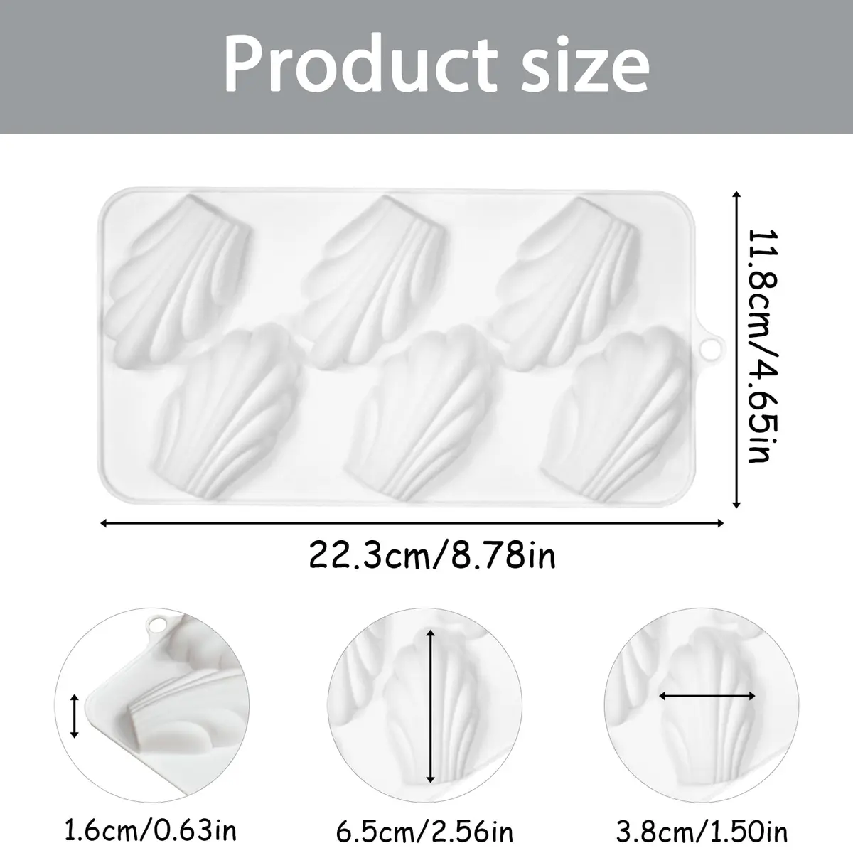 Fchil Silicone Madeleine Mold Pan Set of 2, Shell Shape Baking | 16 Cavities (8 per Mold) - 22.3 x 11.8 cm - view 2