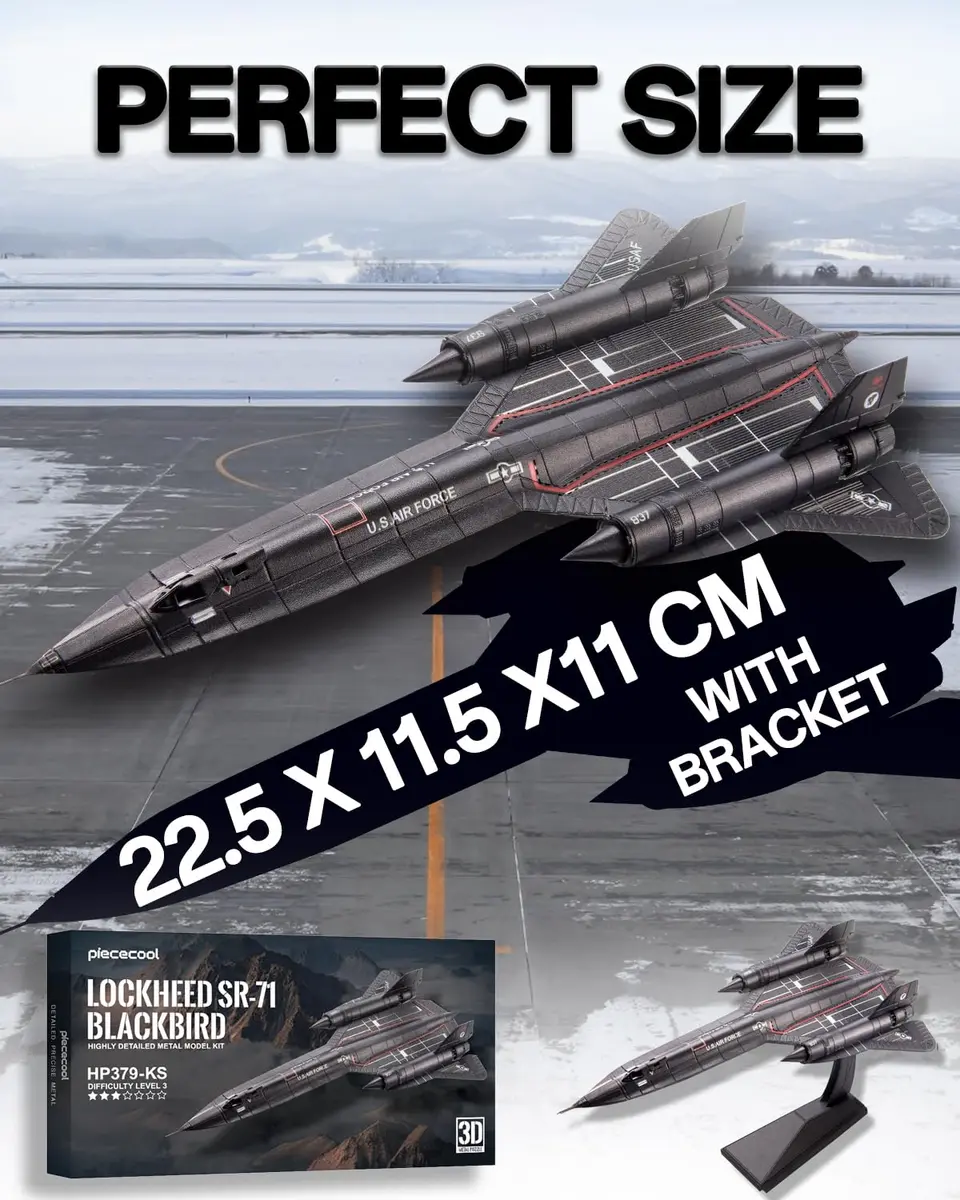 Piececool SR-71 Blackbird Metal Aircraft Model Kit 84 Pieces | Challenging 3D Metal Puzzle for Adults & Teens - view 4