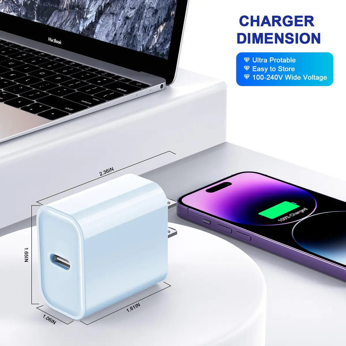 DelTucci 3Pack USB C Wall Chargers 20W | Fast Charging for iPhone & Android - view 5