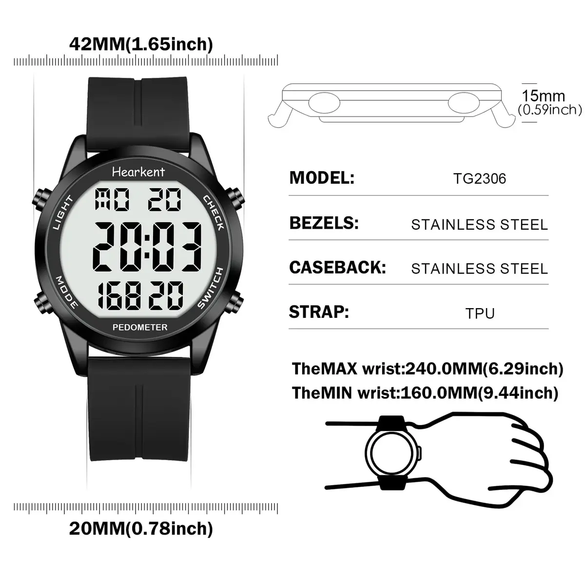 Hearkent Pedometer Watch for Walking for Senior Step Counter Watch | Simple, Waterproof & Large Display - view 7