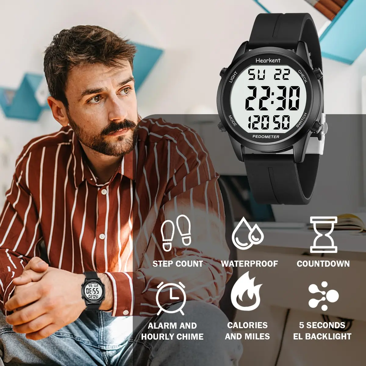 Hearkent Pedometer Watch for Walking for Senior Step Counter Watch | Simple, Waterproof & Large Display - view 2