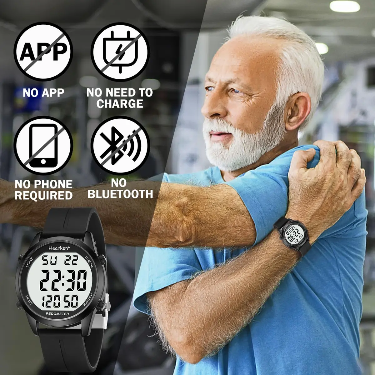 Hearkent Pedometer Watch for Walking for Senior Step Counter Watch | Simple, Waterproof & Large Display - view 3