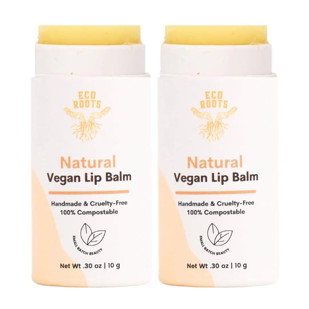 ECO ROOTS Natural Lip Balm 2 Pack | Organic Vegan Lip Moisturizer with Compostable Packaging (60g) - main product image