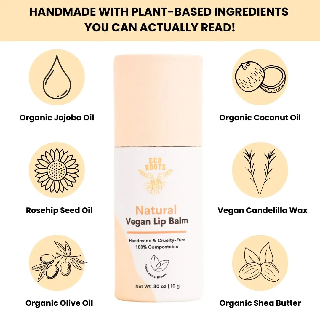 ECO ROOTS Natural Lip Balm 2 Pack | Organic Vegan Lip Moisturizer with Compostable Packaging (60g) - view 2