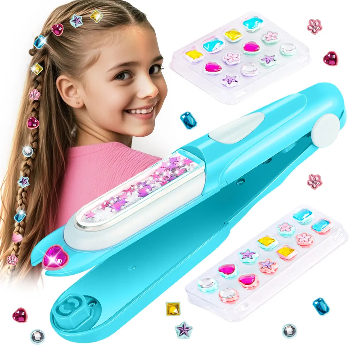 kidzkube Hair Gem Stamper Kit with 24 Reusable Diamonds | Fun Styling Toy for Girls Ages 3-12 - main product image