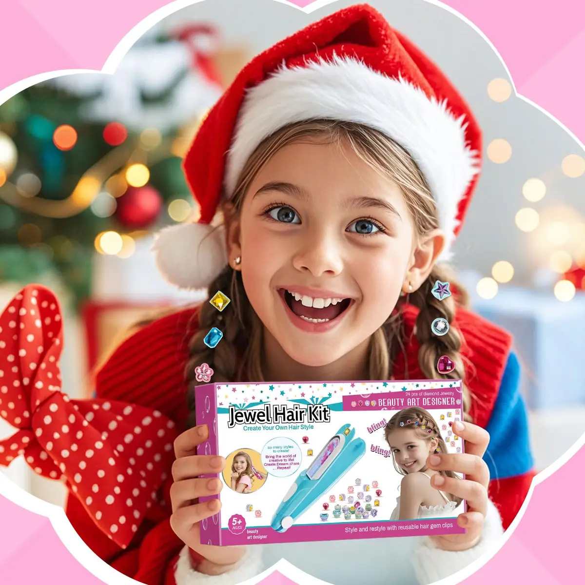 kidzkube Hair Gem Stamper Kit with 24 Reusable Diamonds | Fun Styling Toy for Girls Ages 3-12 - view 7