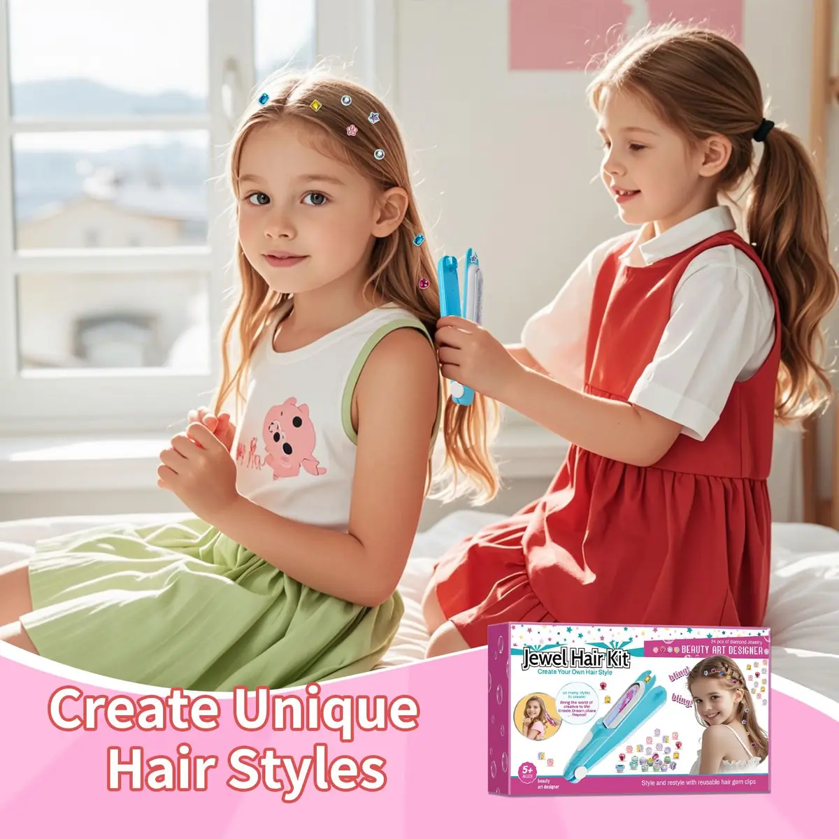 kidzkube Hair Gem Stamper Kit with 24 Reusable Diamonds | Fun Styling Toy for Girls Ages 3-12 - view 4