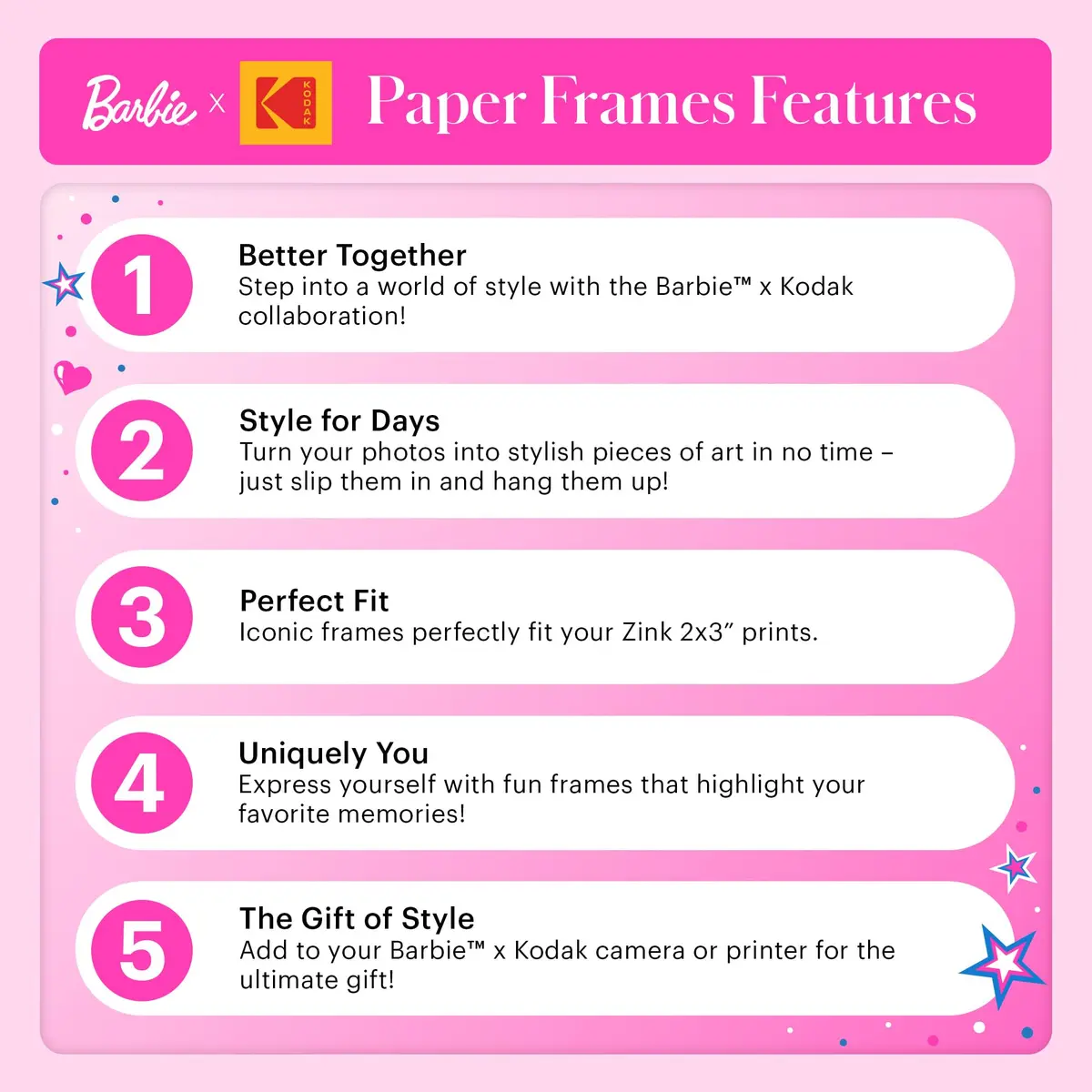 Kodak x Barbie Hanging Square Frames for Zink 2x3 Photo Projects (10 Frames) - view 5