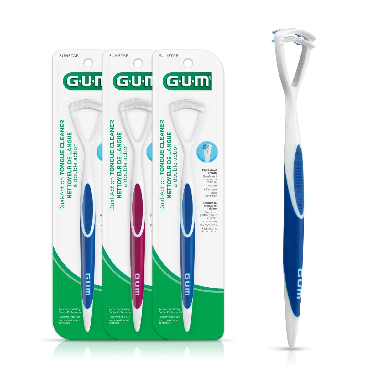 GUM Dual Action Tongue Cleaner Brush/Scraper 3 Count | Fights Bad Breath & Removes Plaque - main product image