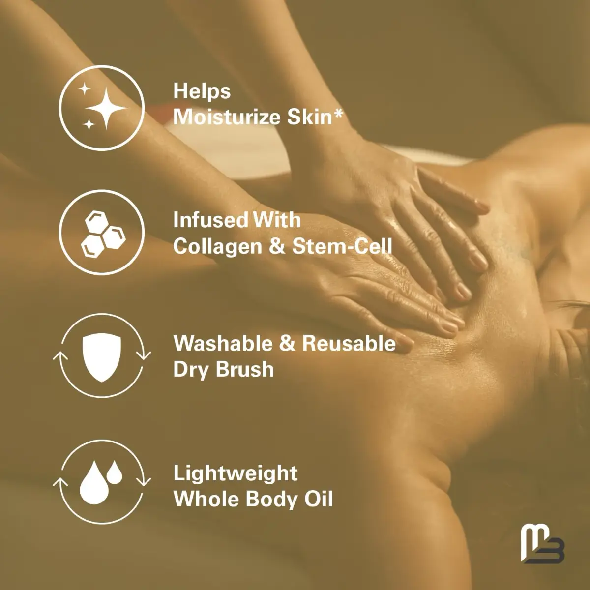 M3 Naturals Anti-Cellulite Massage Oil & Firm Dry Body Brush Kit 237ml (8 fl oz) | FDA Approved & Cruelty-Free - view 7