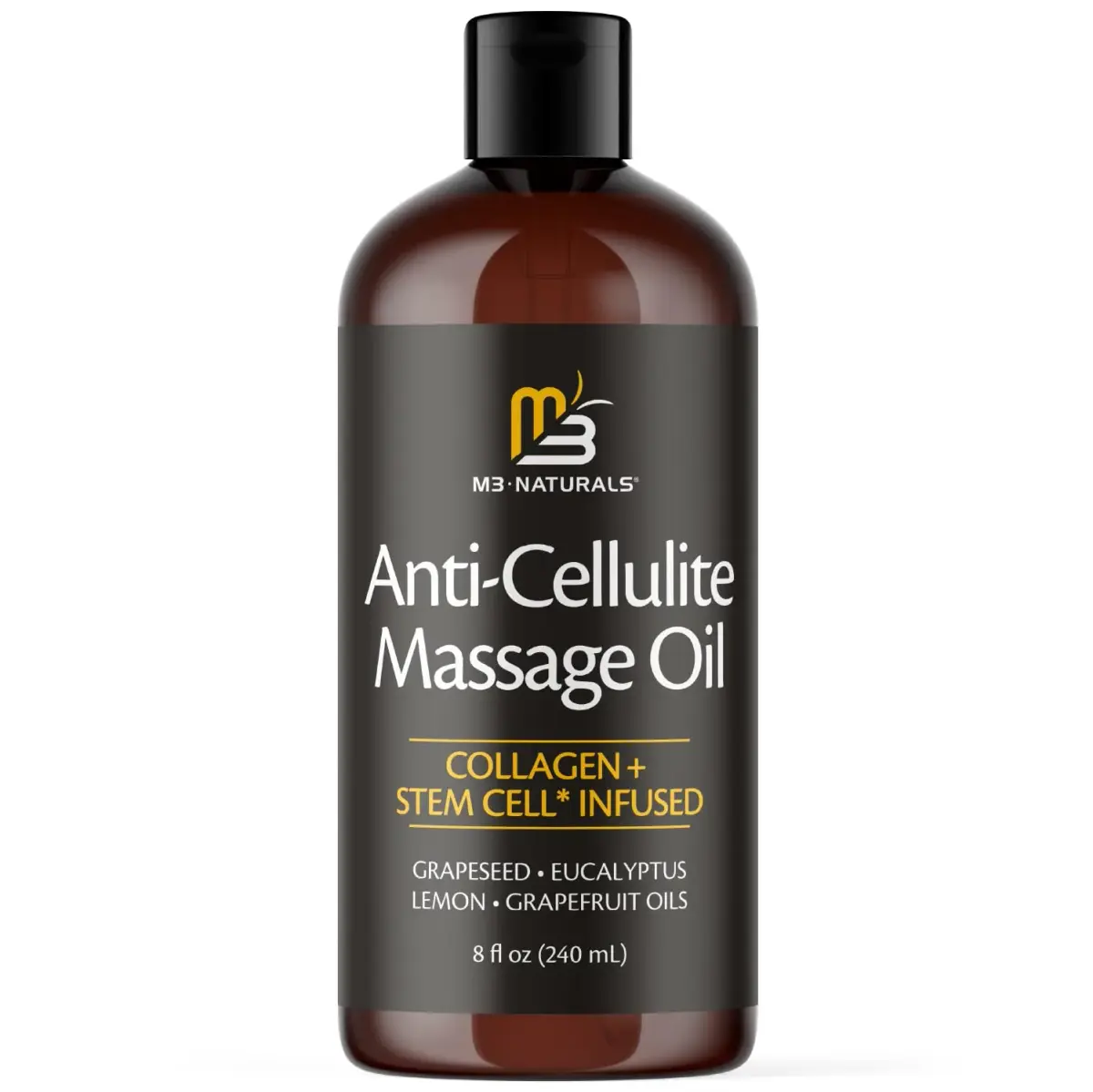 M3 Naturals Anti-Cellulite Massage Oil & Firm Dry Body Brush Kit 237ml (8 fl oz) | FDA Approved & Cruelty-Free - view 3
