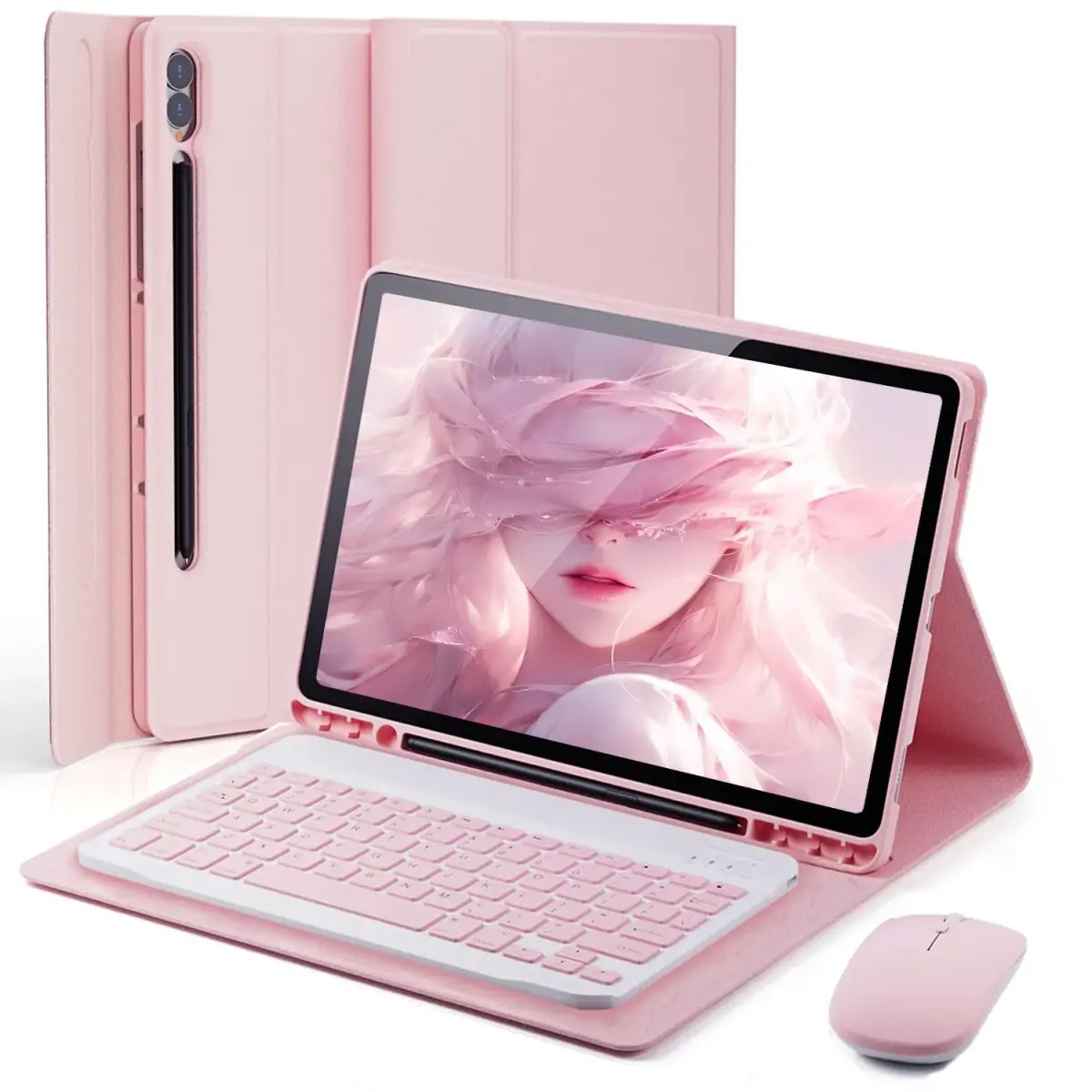 TUNKARMOR Keyboard Case for Samsung Galaxy Tab S10 Ultra S9 Ultra S8 Ultra 14.6 inch | Detachable Bluetooth Keyboard & Mouse, Pen Slot, Pink - main product image
