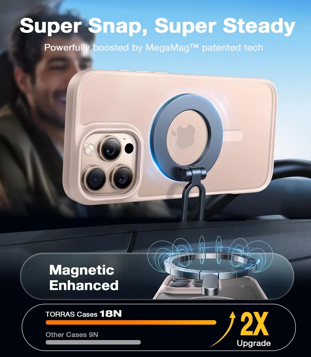 TORRAS Magnetic Shockproof Case for iPhone 16 Pro Max, Desert Titanium White | Military-Grade Drop Tested - view 3