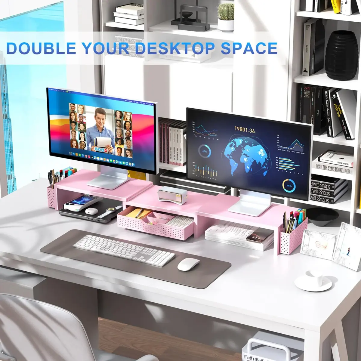 gianotter Dual Monitor Stand Riser With Drawer & Pen Holders, 40.6cm (15.98in) | USPTO Patented Metal Construction - view 5