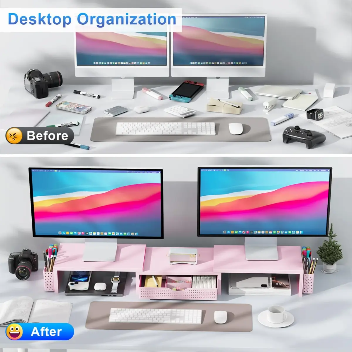 gianotter Dual Monitor Stand Riser With Drawer & Pen Holders, 40.6cm (15.98in) | USPTO Patented Metal Construction - view 2
