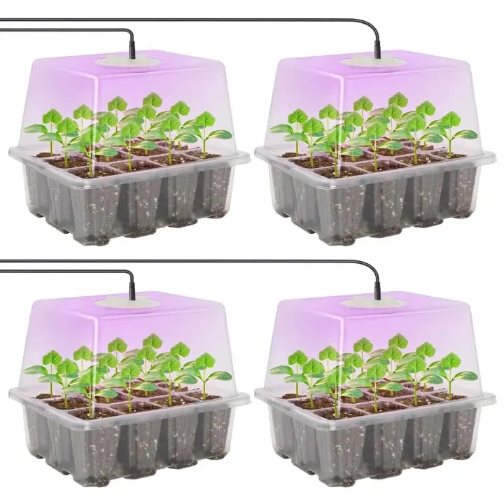 MIXC 4 Pack Seed Starter Kit with Grow Light, Humidity Dome, Transparent | Indoor Plant Germination - view 2