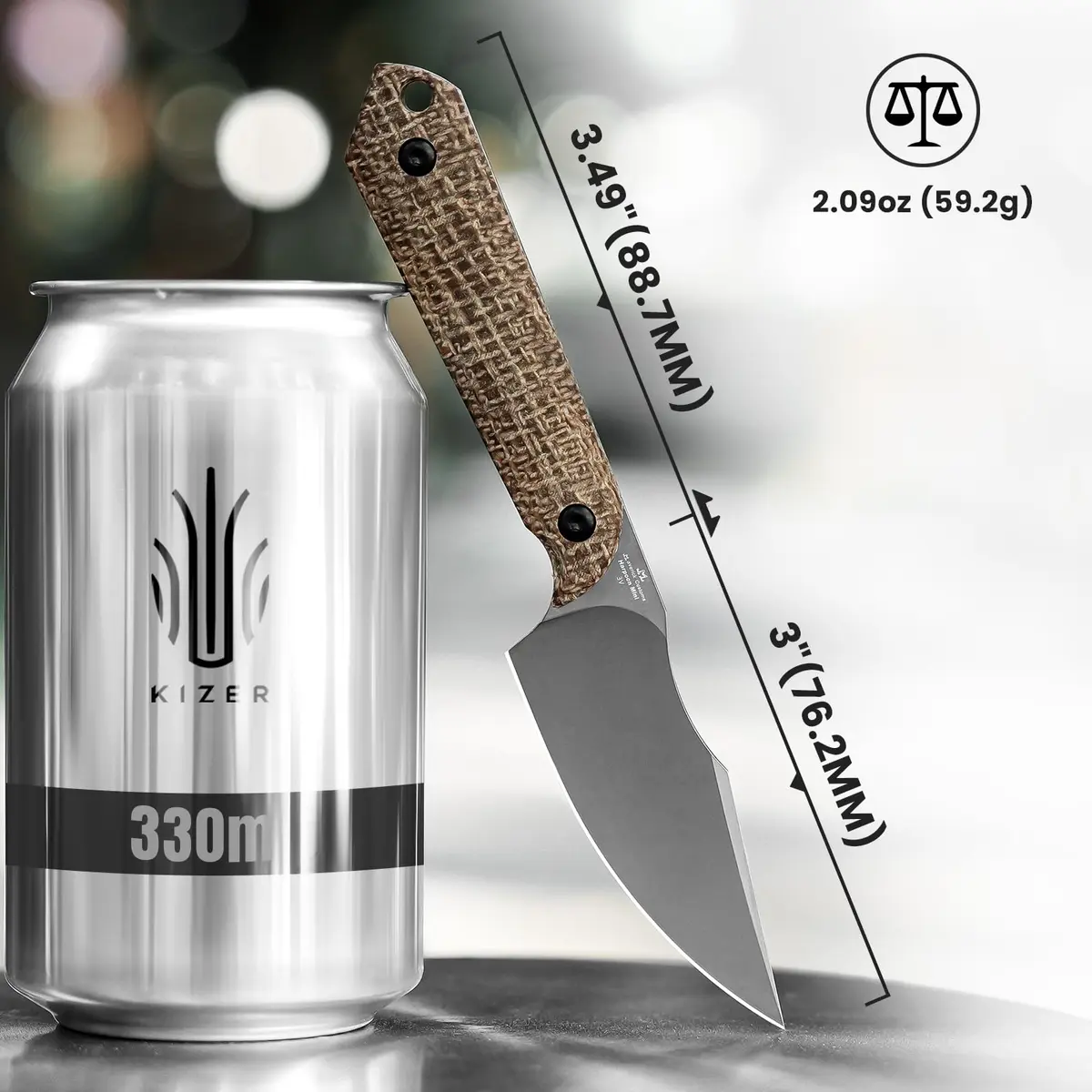 Kizer Mini Harpoon Fixed Blade Knife with Sheath, 3V Blade for Hunting & EDC | Compact & Durable - view 5