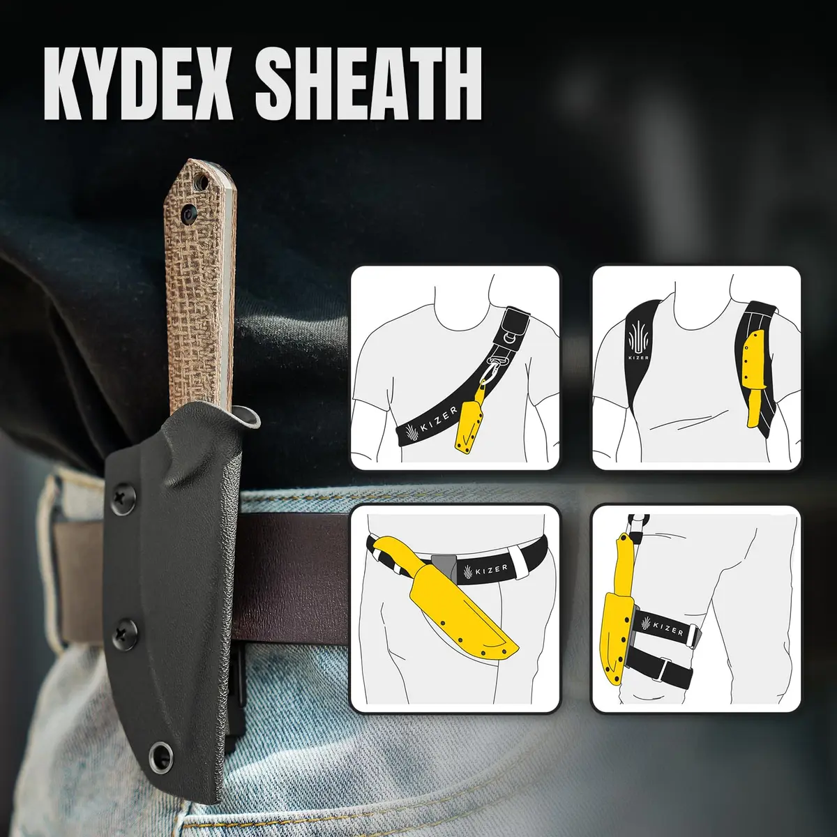 Kizer Mini Harpoon Fixed Blade Knife with Sheath, 3V Blade for Hunting & EDC | Compact & Durable - view 6