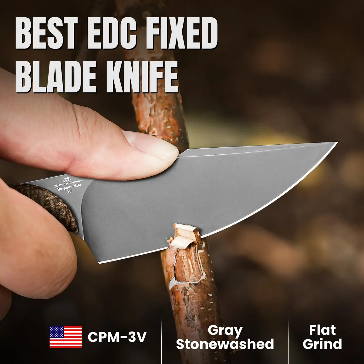 Kizer Mini Harpoon Fixed Blade Knife with Sheath, 3V Blade for Hunting & EDC | Compact & Durable - view 2