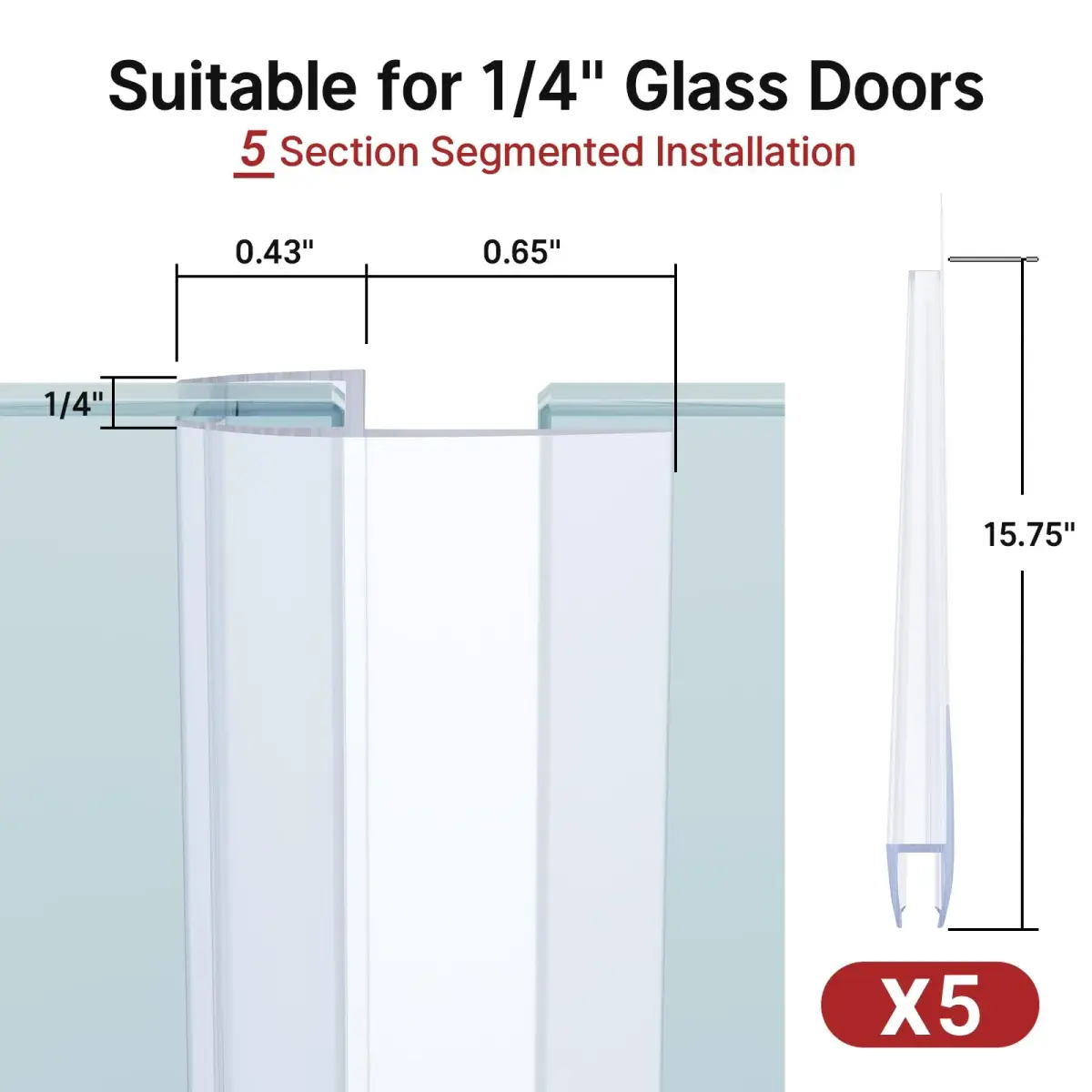 AmazerBath Shower Door Side Seal Strip 78.75 inches (199.9 cm) | Prevents Water Leaks - view 5