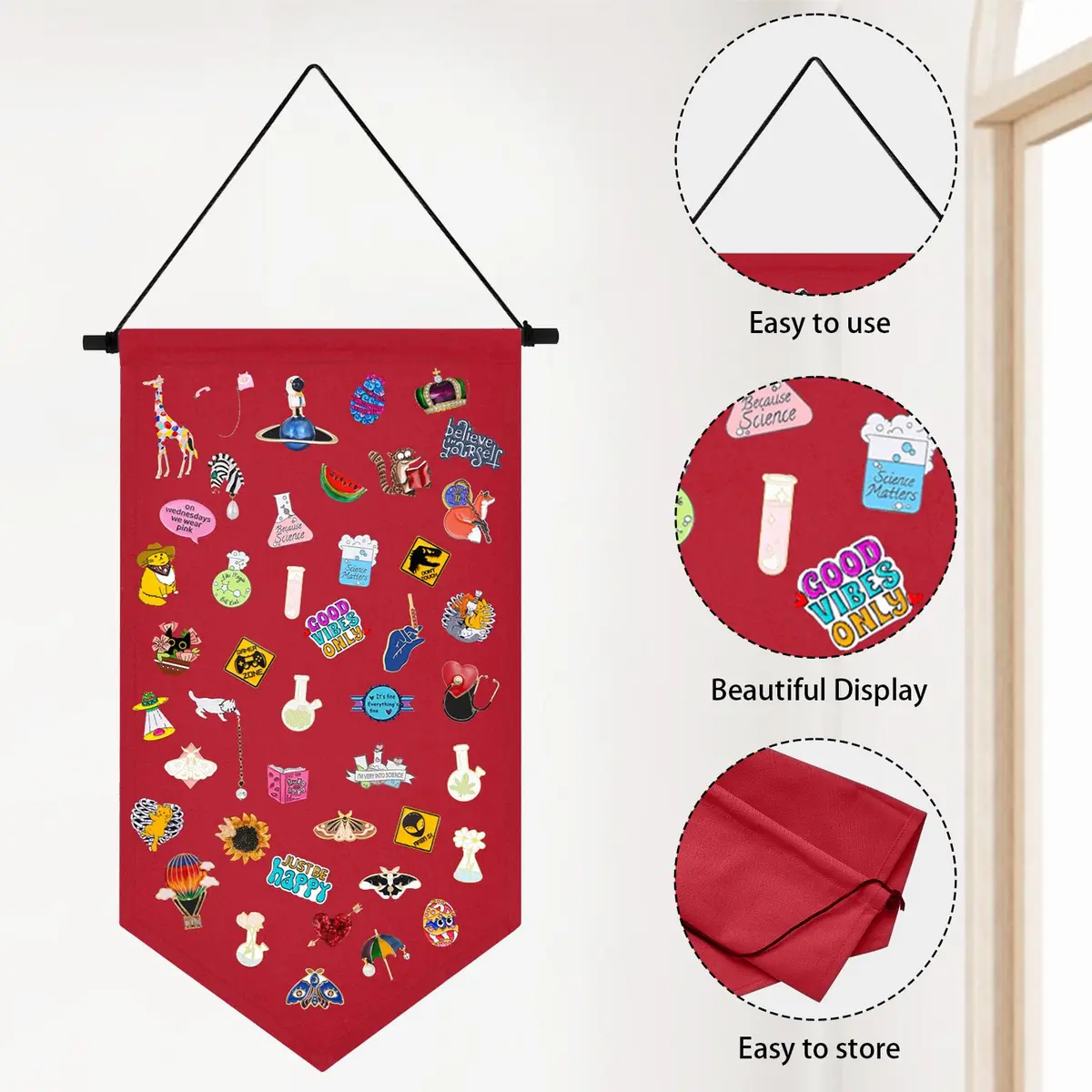 Winmany Enamel Pin Display Banner Wall Hanging Organizer 19.8 x 10.1 Inches | Space-Saving Collectible Display - view 3