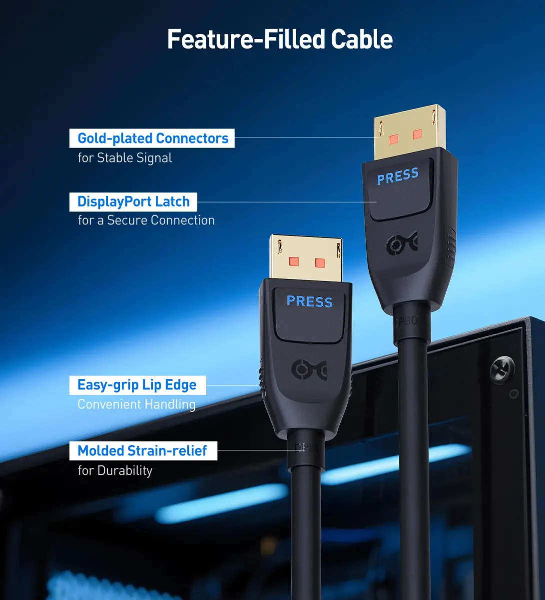 Cable Matters VESA Certified 80Gbps DisplayPort 2.1 Cable 2m (6.6ft) | Supports 16K 60Hz, 8K 240Hz - view 6