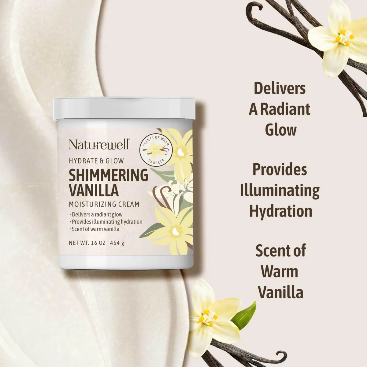 NATURE WELL Shimmering Vanilla Hydrate & Glow Moisturizing Cream 473ml (16 Oz) | Illuminating Hydration with Vitamins & Oils - view 5