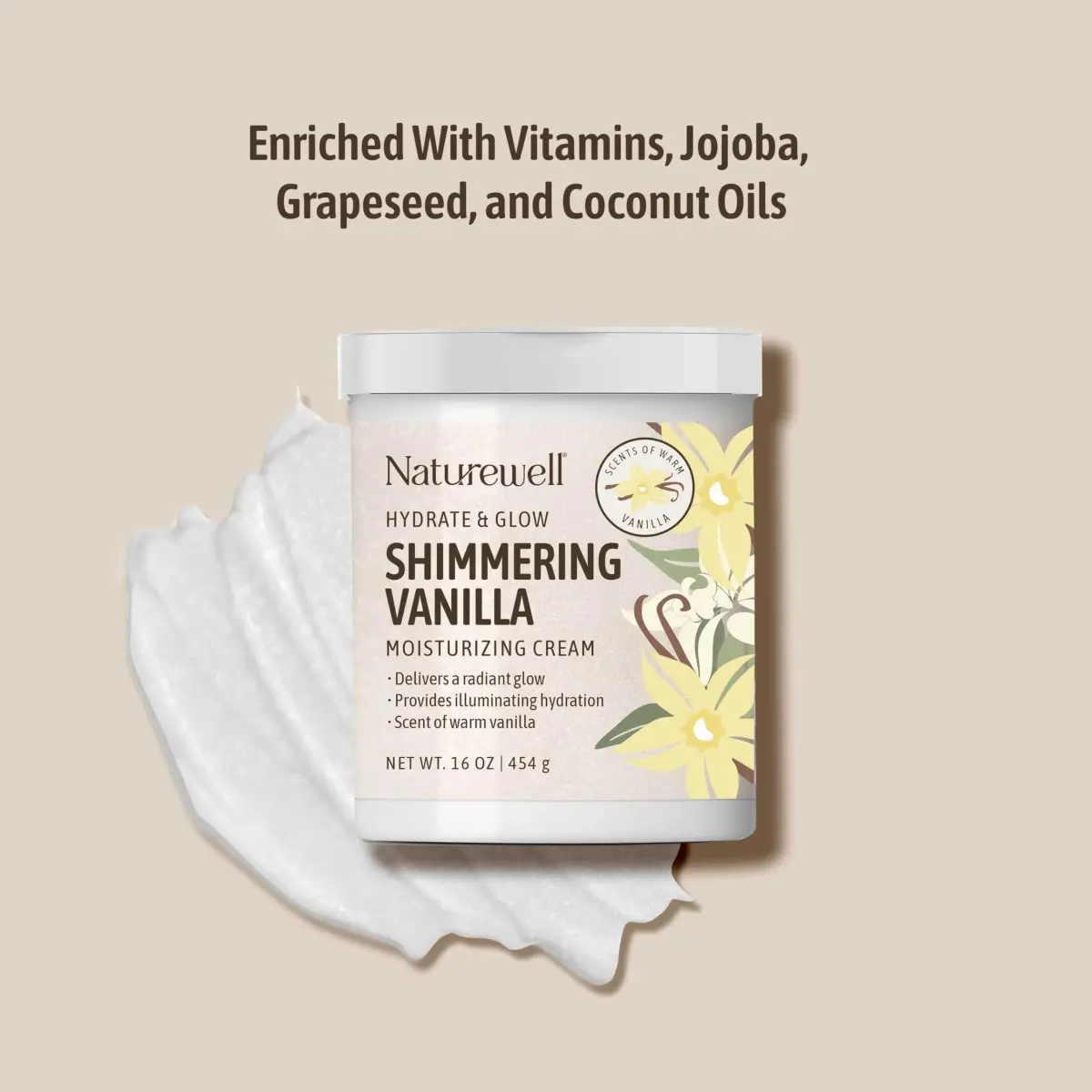 NATURE WELL Shimmering Vanilla Hydrate & Glow Moisturizing Cream 473ml (16 Oz) | Illuminating Hydration with Vitamins & Oils - view 6