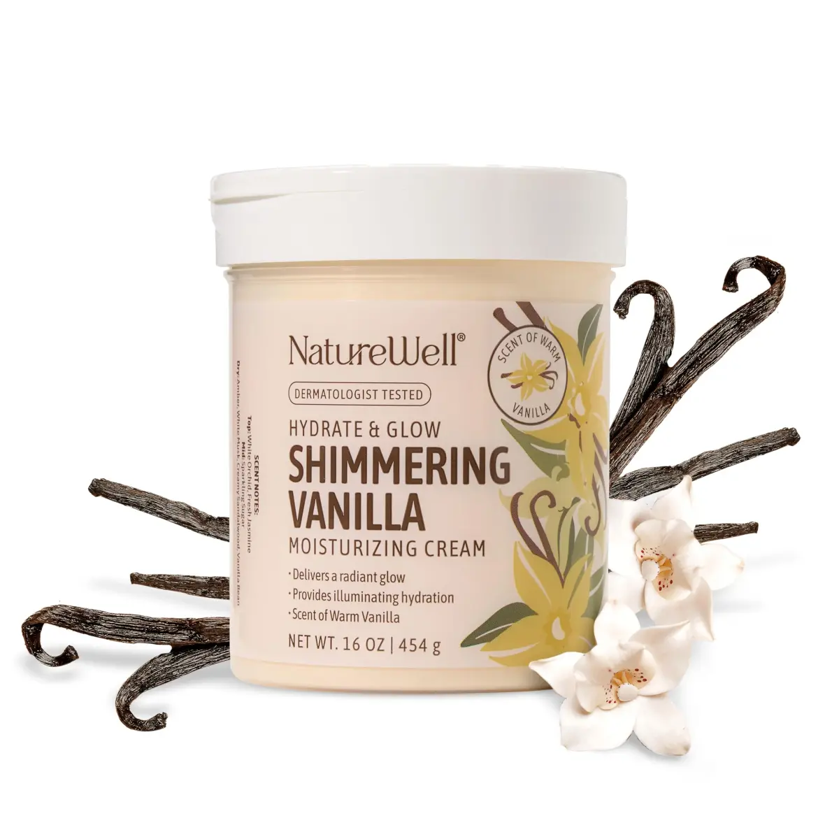 NATURE WELL Shimmering Vanilla Hydrate & Glow Moisturizing Cream 473ml (16 Oz) | Illuminating Hydration with Vitamins & Oils - main product image