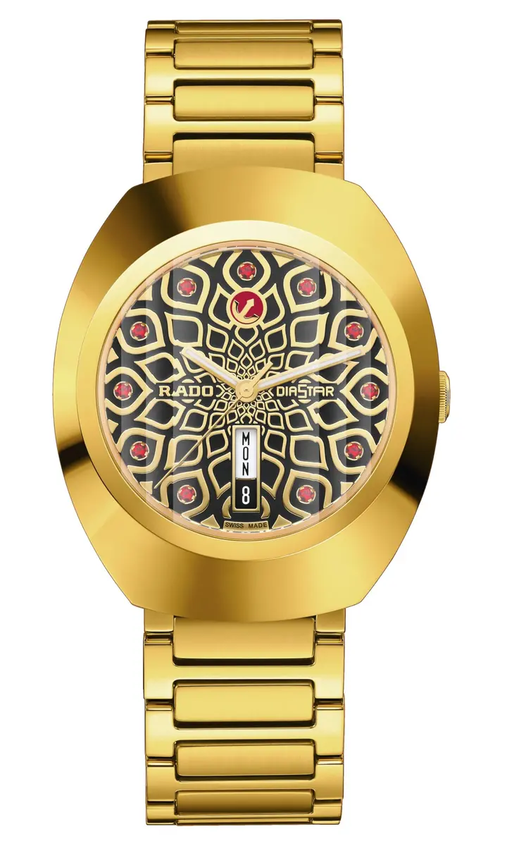 Rado DiaStar Original Automatic Men's Swiss Watch, Ceramos | Swiss Automatic, 38mm Oval Black Dial, Yellow Gold PVD - main product image