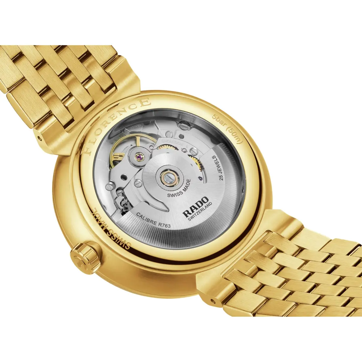 Rado Florence Open Heart Unisex Swiss Automatic Watch 39mm Silver-White Dial Gold Stainless Steel Bracelet - view 4