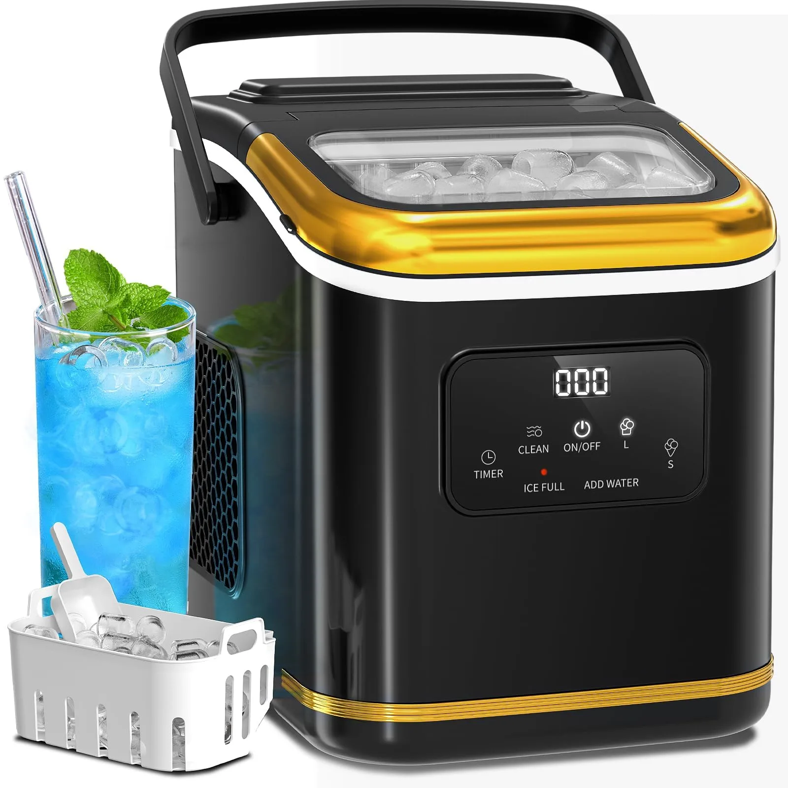 Electactic Nugget Ice Maker Countertop, 35Lbs Per Day, Self-Cleaning, Black with Digital Screen | Portable, Self Dispensing - main product image