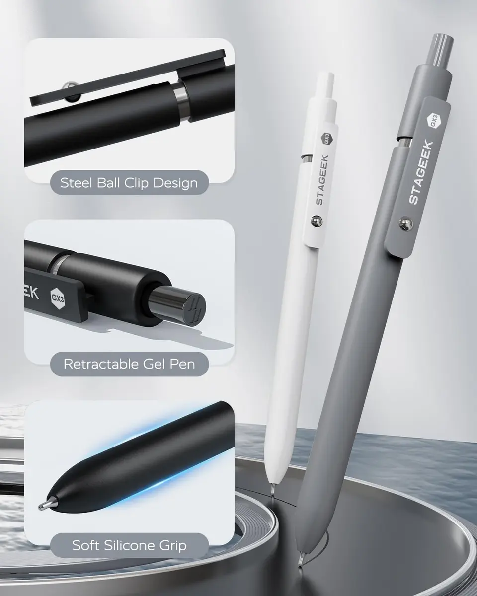 STAGEEK GX3 Black Gel Pens 0.7mm (6 Pens + 3 Refills) | Smooth Writing, Quick Dry, Soft Grip - view 6